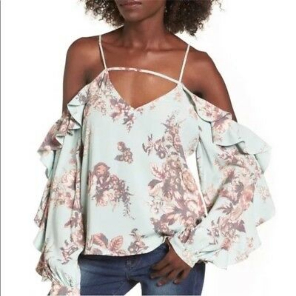 NWT Leith Cold-Shoulder Ruffle Shirt SZ M